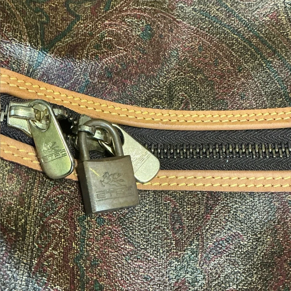 Etro Milano XL Paisley Leather Weekender Travel Duffel Italy vintage